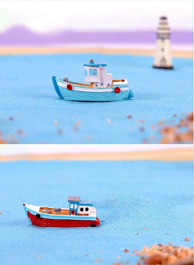Mozff 2 Pcs Colorful Miniature Dollhouse Boat Mini Fishing Boat Model Mediterranean Decor Resin Desktop Boat Ornament Ocean Beach Micro Landscape Decoration Dollhouse Accessories - Image 3